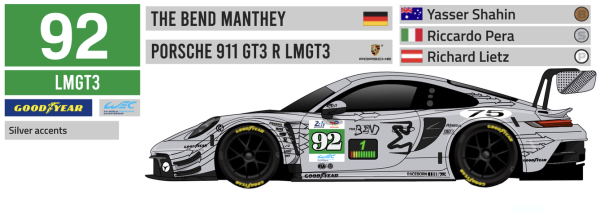 Decal Porsche 911 992 GT3 R Manthey Racing Grello Porsche #92 Lemans 24h 2026 FFSFD1019v09  All Scales
